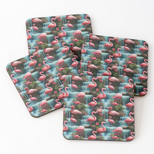 Item preview, Flamboyance of Flamingos: A stylish and sophisticated pattern with flamingos striking elegant poses, surrounded by exotic flowers and water. designed and sold by Grang Art Artistic Designs.