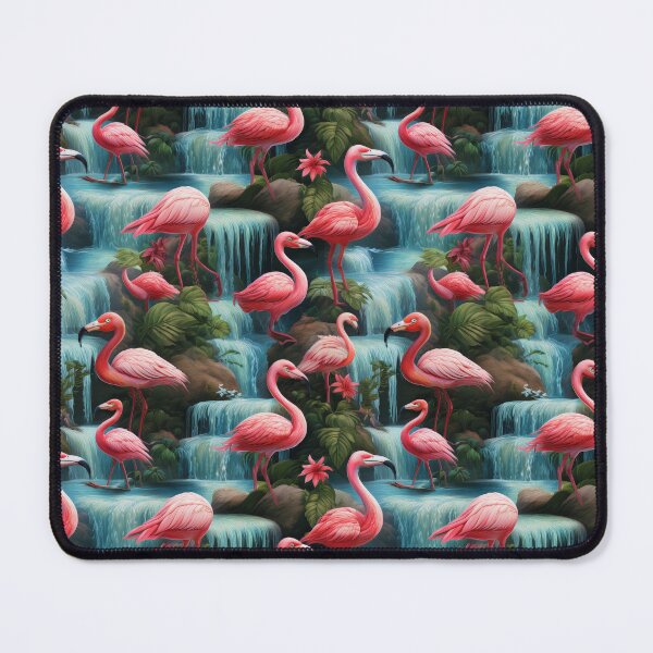 Item preview, Flamboyance of Flamingos: A stylish and sophisticated pattern with flamingos striking elegant poses, surrounded by exotic flowers and water. designed and sold by Grang Art Artistic Designs.