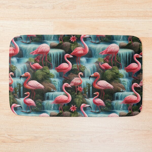 Item preview, Flamboyance of Flamingos: A stylish and sophisticated pattern with flamingos striking elegant poses, surrounded by exotic flowers and water. designed and sold by Grang Art Artistic Designs.