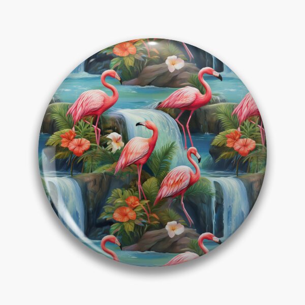 Item preview, Flamingo Fun: A cheerful and whimsical pattern with flamingos enjoying a day at the waterfall. designed and sold by Grang Art Artistic Designs.