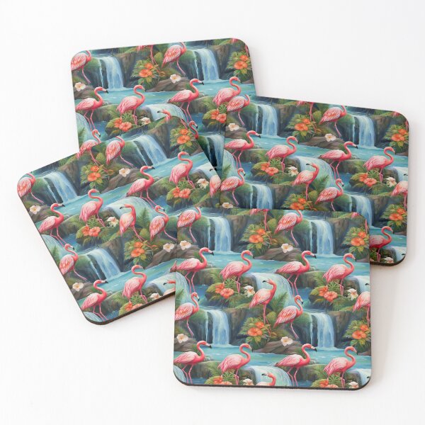 Item preview, Flamingo Fun: A cheerful and whimsical pattern with flamingos enjoying a day at the waterfall. designed and sold by Grang Art Artistic Designs.