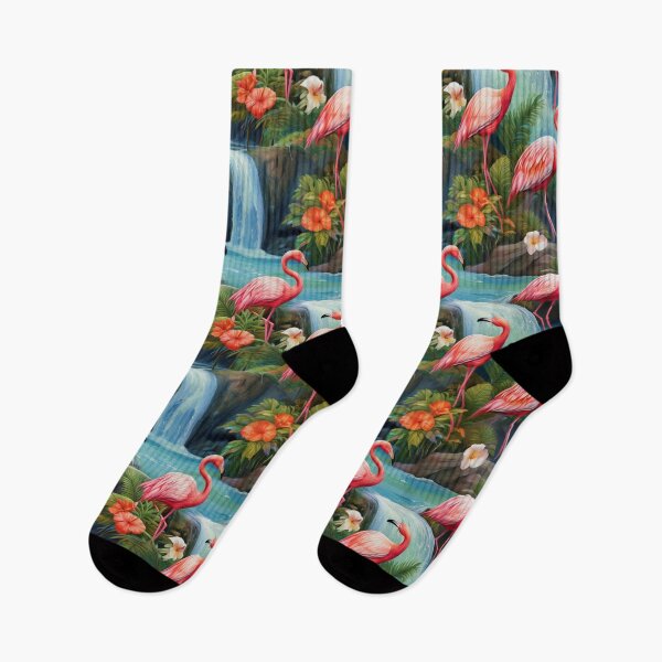 Item preview, Flamingo Fun: A cheerful and whimsical pattern with flamingos enjoying a day at the waterfall. designed and sold by Grang Art Artistic Designs.