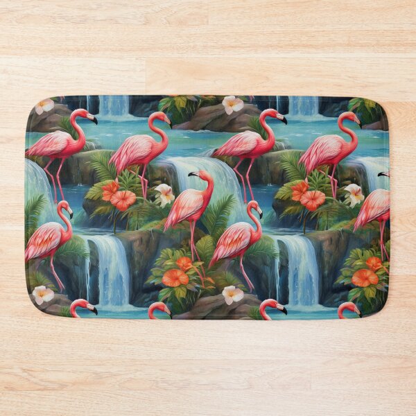 Item preview, Flamingo Fun: A cheerful and whimsical pattern with flamingos enjoying a day at the waterfall. designed and sold by Grang Art Artistic Designs.