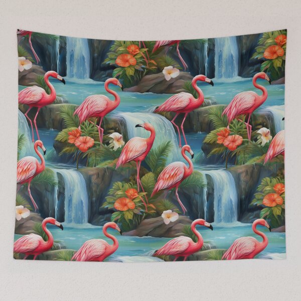 Item preview, Flamingo Fun: A cheerful and whimsical pattern with flamingos enjoying a day at the waterfall. designed and sold by Grang Art Artistic Designs.