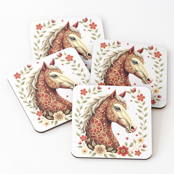 Item preview, Floral Folk Art Horse Illustration designed and sold by BirdsnStuff.