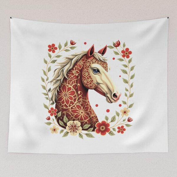 Item preview, Floral Folk Art Horse Illustration designed and sold by BirdsnStuff.