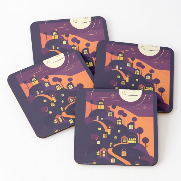 Item preview, Whimsical Moonlit Village on a Hillside designed and sold by Laila-Ahmed.