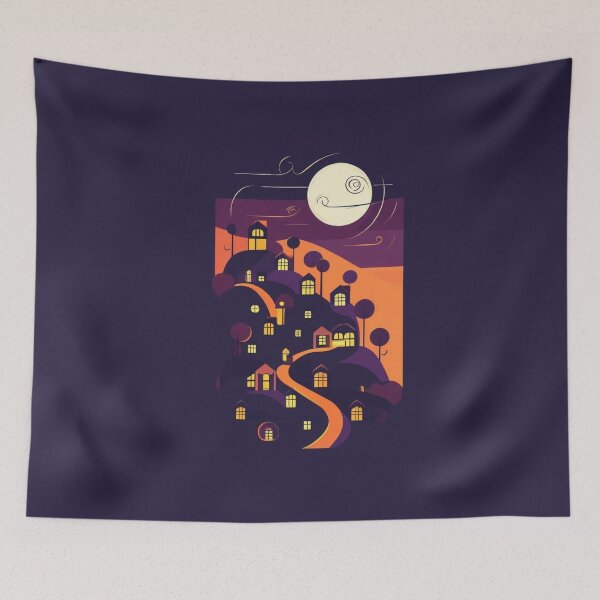Item preview, Whimsical Moonlit Village on a Hillside designed and sold by Laila-Ahmed.