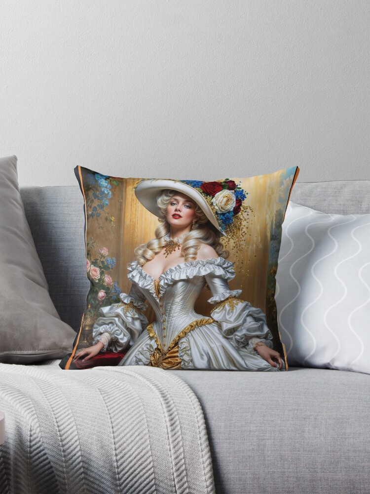 Victorian Masterpiece Of A Platinum Blonde Bombshell In Stunning Floral Adornments AI Concept Art by Xzendor7 4 Victorian Masterpiece Of A Platinum Blonde Bombshell In Stunning Floral Adornments Captivating AI Concept Art by Xzendor7 Decorative Art Print Throw Pillow