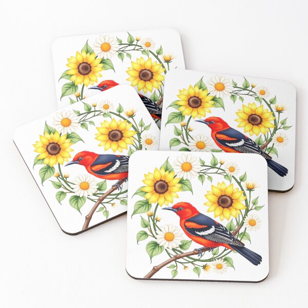 Item preview, Scarlet Tanager Amongst Bold Sunflowers designed and sold by BirdsnStuff.