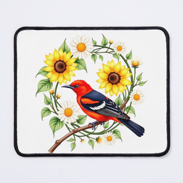 Item preview, Scarlet Tanager Amongst Bold Sunflowers designed and sold by BirdsnStuff.