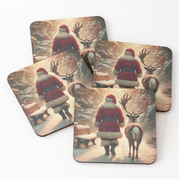 Item preview, Vintage Winter Walk with Santa and Reindeer designed and sold by MarinaFila.