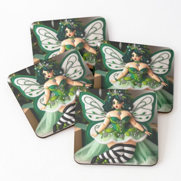 Item preview, Christmas Burlesque Fairy in Festive Green Dress designed and sold by FairytalePress.