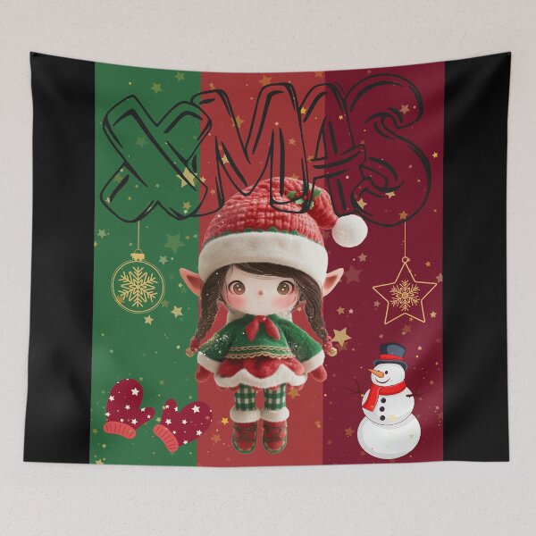 Item preview, Cute Christmas elf doll with Xmas lettering and snowman designed and sold by inksavvystudio.