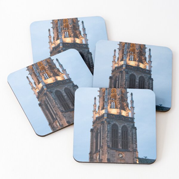 Item preview, Illuminated church tower at dusk designed and sold by rhosbahu.