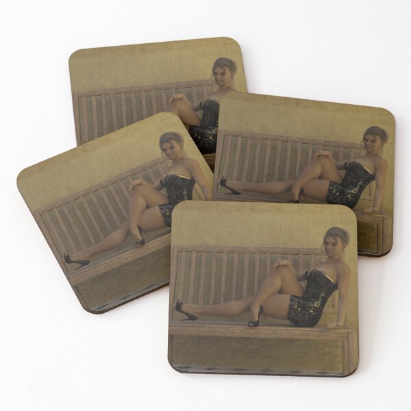 Item preview, Elegant Woman Relaxing on a Wooden Bench designed and sold by DigitalTease.