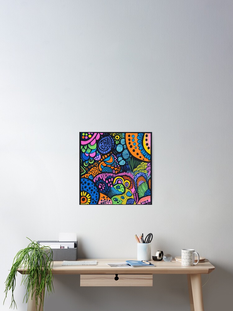 Thumbnail 2 of 3, Poster, Neon Zentangle designed and sold by Ellimade.