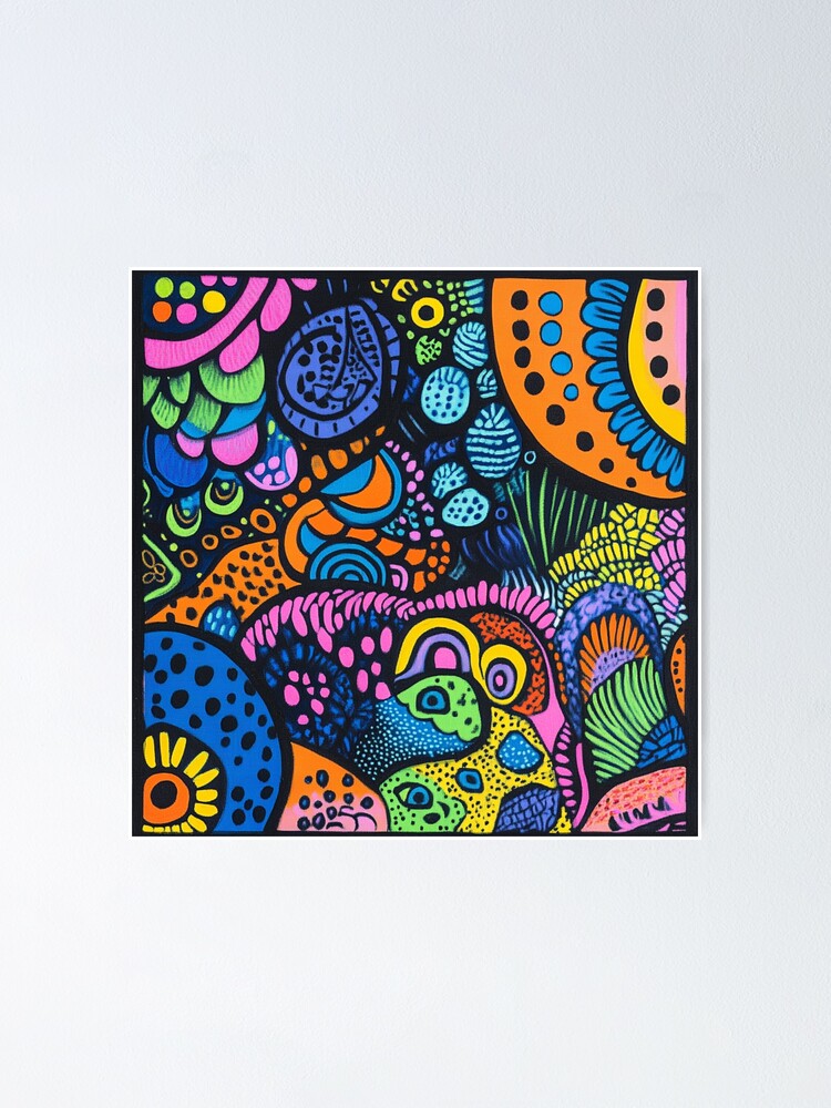 Thumbnail 1 of 3, Poster, Neon Zentangle designed and sold by Ellimade.