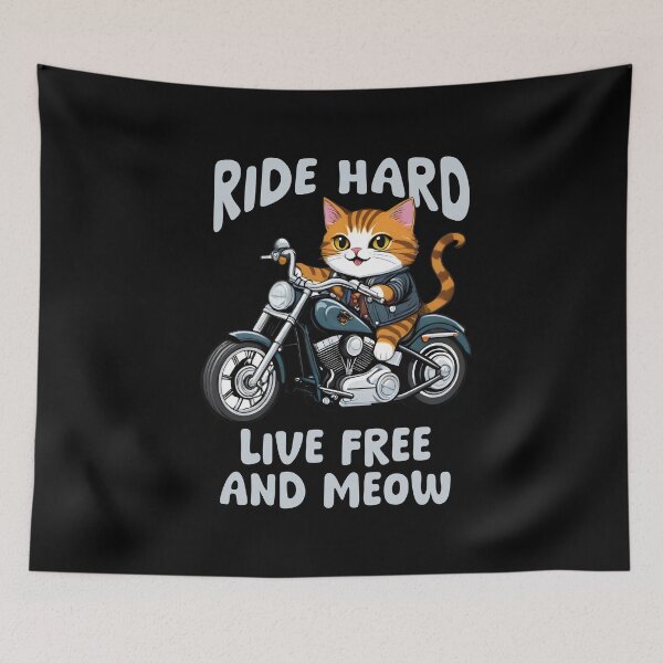 Item preview, Ride hard, live free and meow - biker cat illustration, biker designed and sold by Cherry-Cat.