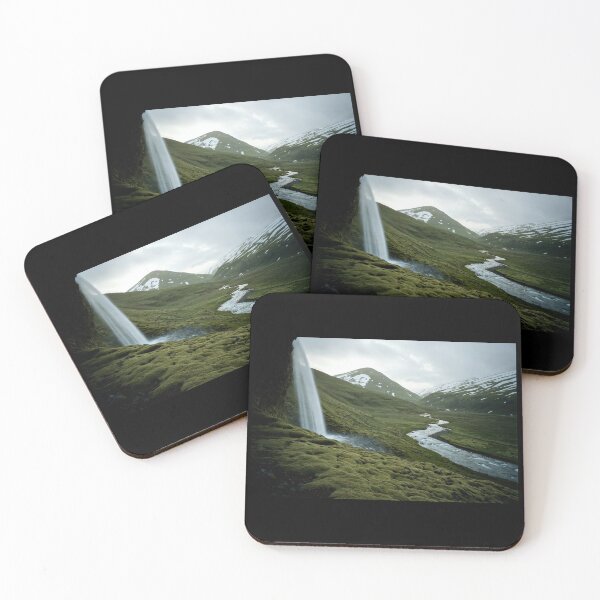 Item preview, Majestic Waterfall in Iceland: Nature's Serenity with Flowing River and Green Hills designed and sold by regnumsaturni.