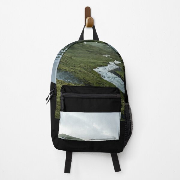 Item preview, Majestic Waterfall in Iceland: Nature's Serenity with Flowing River and Green Hills designed and sold by regnumsaturni.