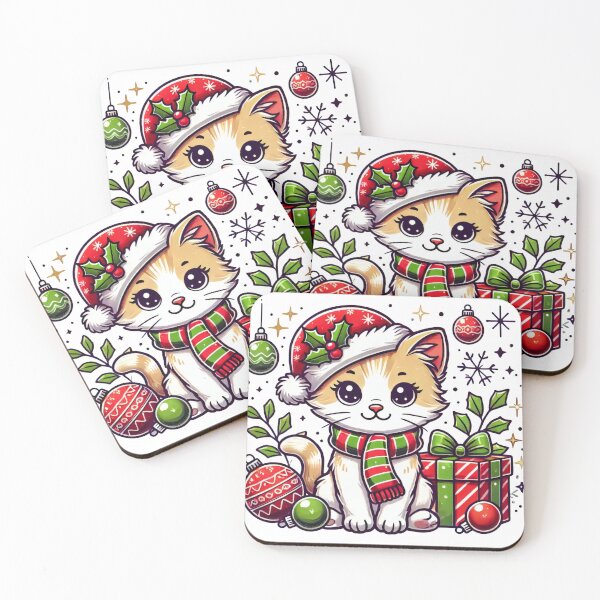 Item preview, Festive Christmas Cat with Santa Hat and Gift Boxes designed and sold by AIARTIST1.
