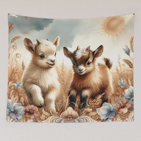 Item preview, Out for a Frolick Adorable Farm Goats Rustic Watercolor Animals designed and sold by BreezyDawnDesigns.