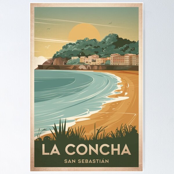 Vista previa del artículo con la obra «Póster de viaje vintage de San Sebastián», diseñado y vendido por TravelerRat.