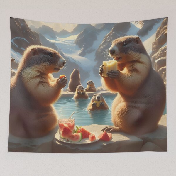 Item preview, Alpine Marmots Enjoying a Spa Day designed and sold by CitrineLinker.