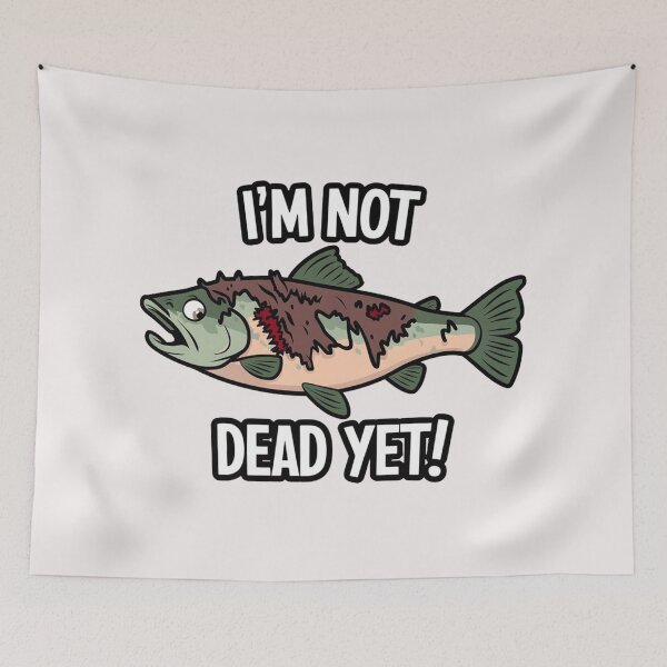 Item preview, Funny Zombie Salmon Sticker - 'I'm Not Dead Yet' - Sarcastic Fish Humor ,Tattered Outfit & Bite Mark, Halloween Gift designed and sold by benjyjump.
