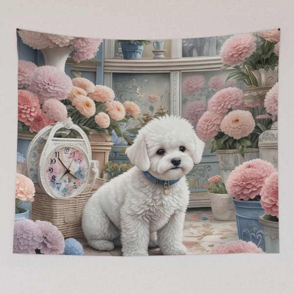 Item preview, Cozy Flower Garden Bichon Frise Puppy, designed and sold by Wags & Tails.