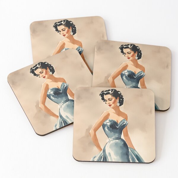 Item preview, Beautiful 1950s Woman in ballgown, Fashion Model, Watercolour Art Print designed and sold by RosieKingArt.