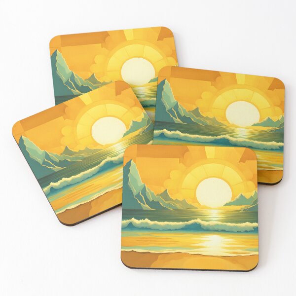 Item preview, Retro Sun Beach Ocean Mountains Sky AI Art 2 of 4 designed and sold by Beachy.