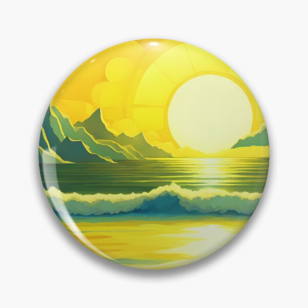 Item preview, Retro Sun Beach Ocean Mountains Sky AI Art 3 of 4 designed and sold by Beachy.