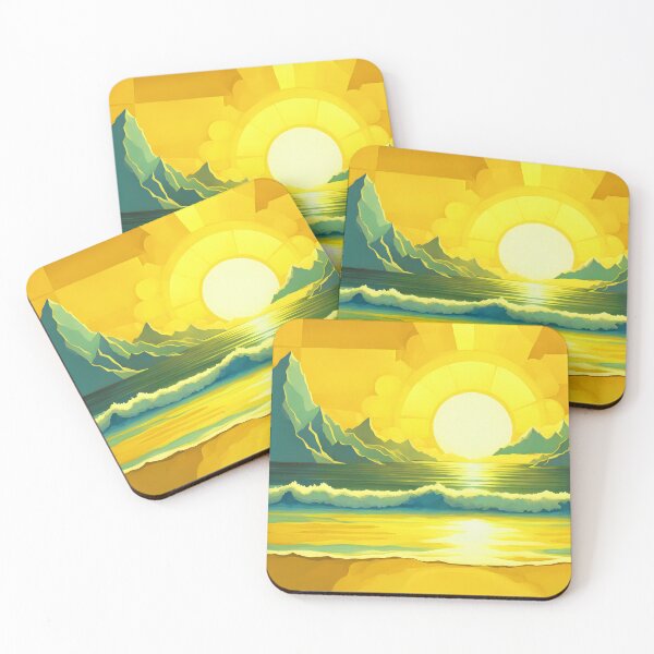 Item preview, Retro Sun Beach Ocean Mountains Sky AI Art 3 of 4 designed and sold by Beachy.