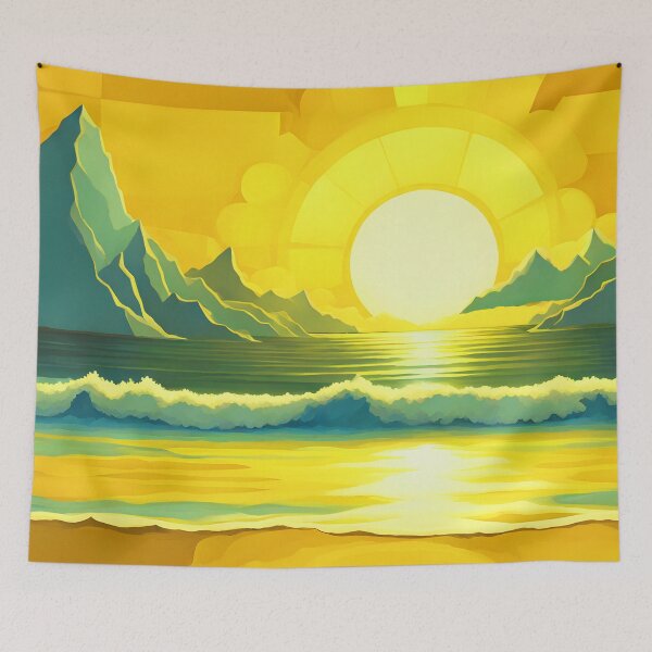 Item preview, Retro Sun Beach Ocean Mountains Sky AI Art 3 of 4 designed and sold by Beachy.