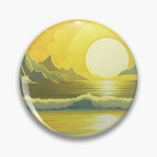 Item preview, Retro Sun Beach Ocean Mountains Sky AI Art 4 of 4 designed and sold by Beachy.