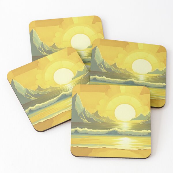 Item preview, Retro Sun Beach Ocean Mountains Sky AI Art 4 of 4 designed and sold by Beachy.