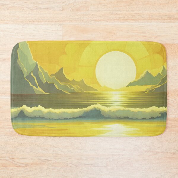 Item preview, Retro Sun Beach Ocean Mountains Sky AI Art 4 of 4 designed and sold by Beachy.