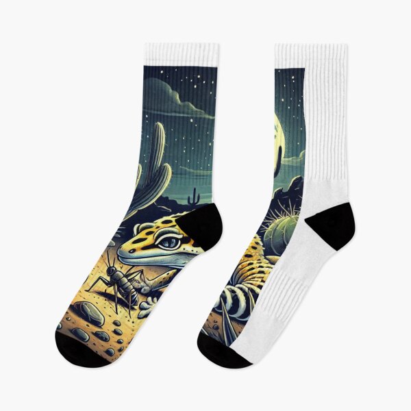 Item preview, Leopard Gecko Hunting Cricket in Moonlit Desert designed and sold by NocturnalNook.