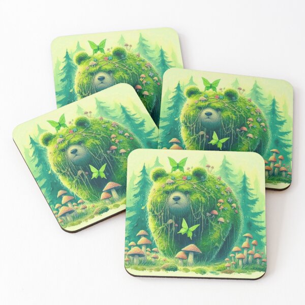 Item preview, Whimsical Moss Bear – Giant Green Bear with Butterflies, Fungi, and Vines near a Mystical Forest designed and sold by FaydeFlora.