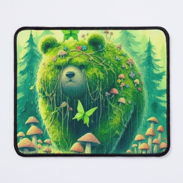Item preview, Whimsical Moss Bear – Giant Green Bear with Butterflies, Fungi, and Vines near a Mystical Forest designed and sold by FaydeFlora.