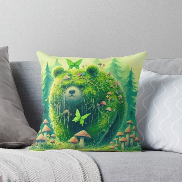 Item preview, Whimsical Moss Bear – Giant Green Bear with Butterflies, Fungi, and Vines near a Mystical Forest designed and sold by FaydeFlora.