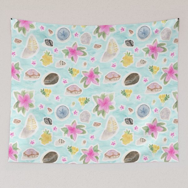 Item preview, Treasure Trove - Tropical Flowers and Pacific Ocean Shells designed and sold by FaireWaveArt.