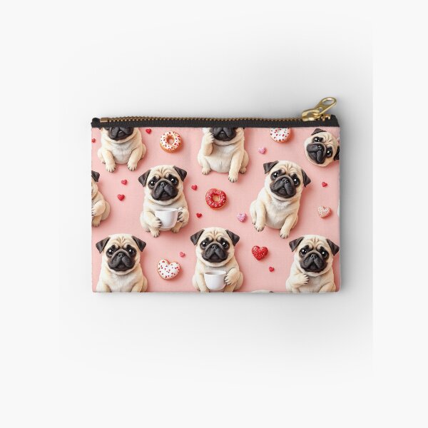 Item preview, A fun 3D pattern background featuring playful Pugs with donuts and coffee cups, surrounded by cute hearts, perfect for dog-themed café designs and whimsical pet-lover graphics. designed and sold by AlwaysHome.
