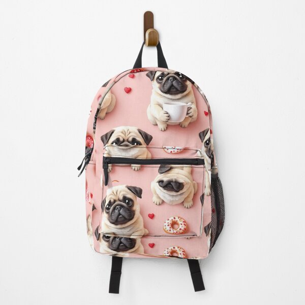 Item preview, A fun 3D pattern background featuring playful Pugs with donuts and coffee cups, surrounded by cute hearts, perfect for dog-themed café designs and whimsical pet-lover graphics. designed and sold by AlwaysHome.