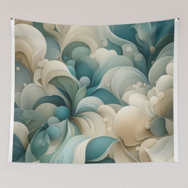 Item preview, Abstract Floral Waves in Teal and Cream designed and sold by PixelParinda.