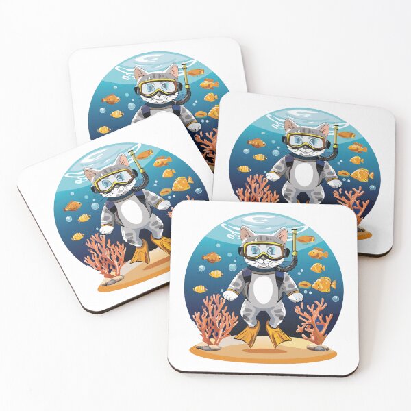 Item preview, Scuba Cat Swimming in the Ocean with Yellow Fish designed and sold by blueskiesforme.