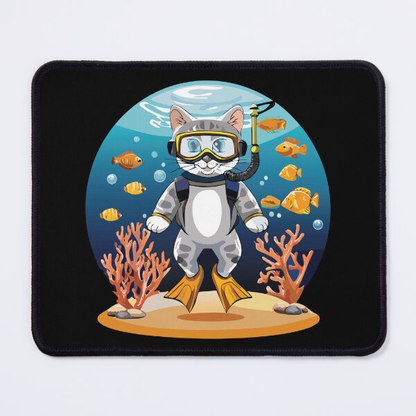 Item preview, Scuba Cat Swimming in the Ocean with Yellow Fish designed and sold by blueskiesforme.
