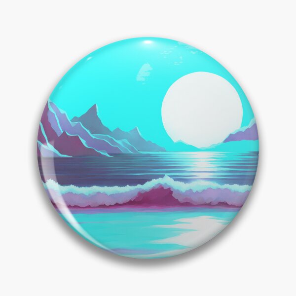 Item preview, Retro Moon Ocean Beach Mountains Sky AI Art 1 of 4 designed and sold by Beachy.